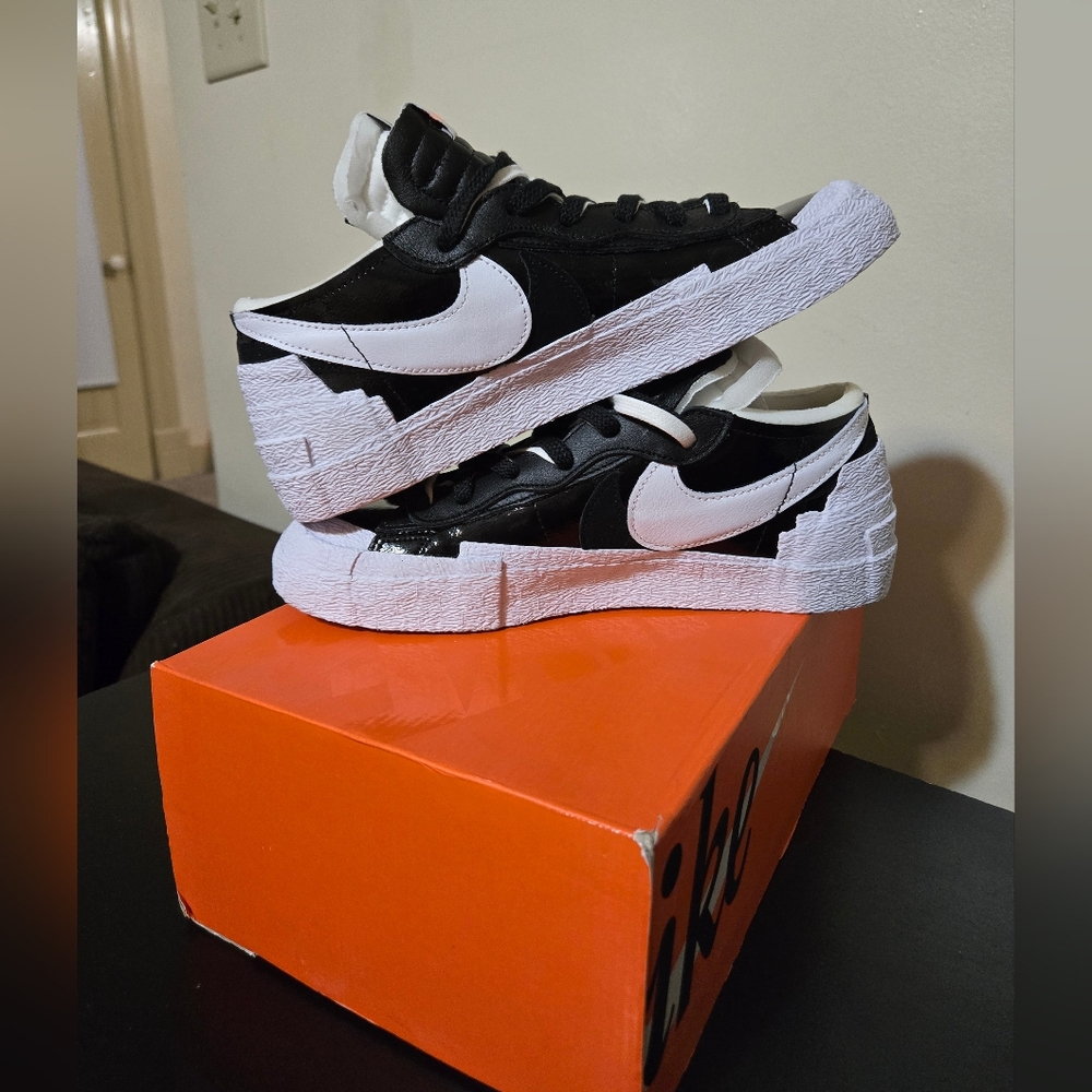 Brand new in the box, DS Nike Blazer Low SACAI black & white shoes size 8M/9.5W